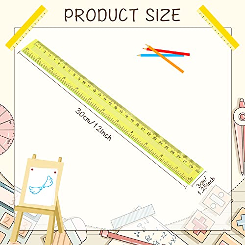 Tenare 20 Pack 12" Clear Plastic Ruler for Classroom School, Multicolor