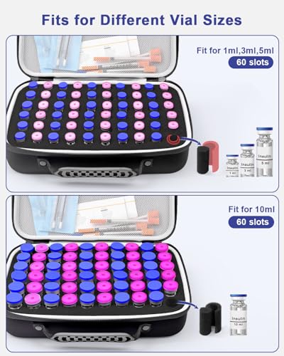 60 Slots Insulin Vial Protector Case for Diabetics Standard Insulin Vials - color: Black-60 Slots
