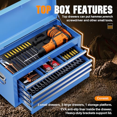 Oakcloud Heavy-Duty 8-Drawer Rolling Tool Chest & Cabinet Combo with Black Liner – Lockable Steel Garage Tool Box on Wheels – Detachable Top Toolbox & Bottom Storage Cart with Side Hooks, Blue - color: Blue, size: 8-Drawer