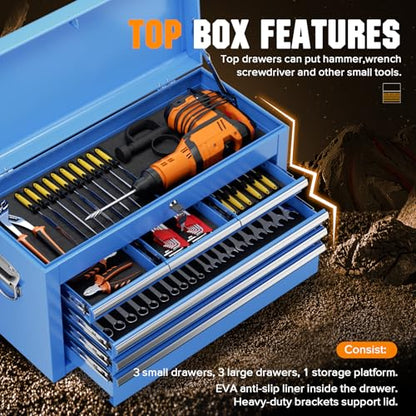 Oakcloud Heavy-Duty 8-Drawer Rolling Tool Chest & Cabinet Combo with Black Liner – Lockable Steel Garage Tool Box on Wheels – Detachable Top Toolbox & Bottom Storage Cart with Side Hooks, Blue - color: Blue, size: 8-Drawer