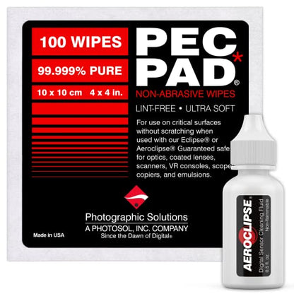 Aeroclipse Optic Cleaning Fluid and PEC-PAD Lint Free Wipes - Critical Optic Non-Flammable Cleaning Solution - Non-Abrisive Cleaning Wipes for Sensitive Glass - Cleaning Kit - Dropper Tip (15ml) 0.5oz
