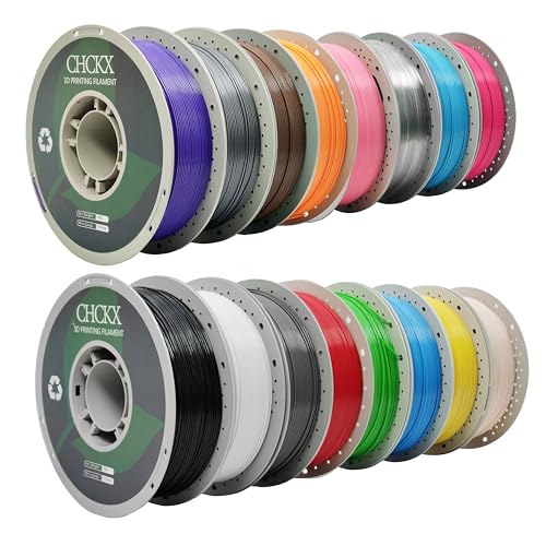 PETG 3D Printer Filament Bundle, 16Rolls,Dimensional Accuracy +/- 0.03 mm, 1kg Spool(2.2lbs), 1.75 mm Fit for Most 3D Printers,16-Multicolor Assortment - color: 16*1kg (Black+white+grey+red+green+blue+yellow+skin+purple+silver+brown+orange+pink+transparen