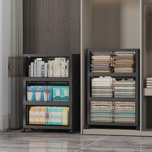 UAMFURI Stackable Storage Bins, 330QT Collapsible Drawers with 2 Lids - color: Dark-55qt, size: 6Pack with 2 top lids