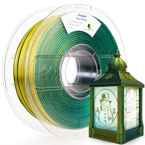 AMOLEN Glitter PLA Filament 1.75mm 3D Printer Filament Shiny Triple Color Black Yellow Green Dimensional Accuracy +/- 0.02mm 1KG/2.2lbs with Sparkles Compatiable with Most 3D Printers - color: Shiny Black Yellow Green