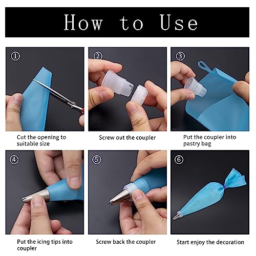 200Pcs Piping Bags and Tips Set, 12 Inch Pastry Bags, Cakes Decorating Kit Supplies, Icing Bags Disposable with 1 Reusable Piping Bags, 12 Frosting Tips, 2 Couplers, 2 Bag Ties (Pack of 2) - size: 12 Inch with Tips（200Pcs） (Pack of 2)