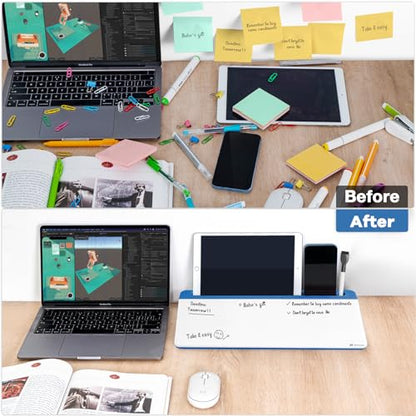 Varhomax Glass Desk Whiteboard with Storage, Desktop Organizer - color: Blue Base