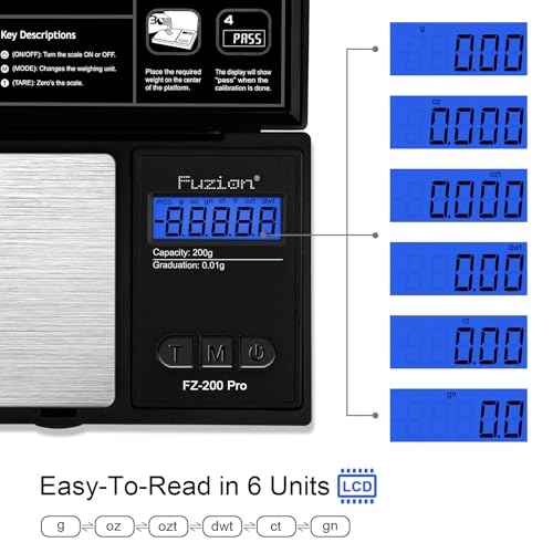 Fuzion Digital Pocket Gram Scale 0.01g x 200g, with 100g Calibration Weight - color: Black