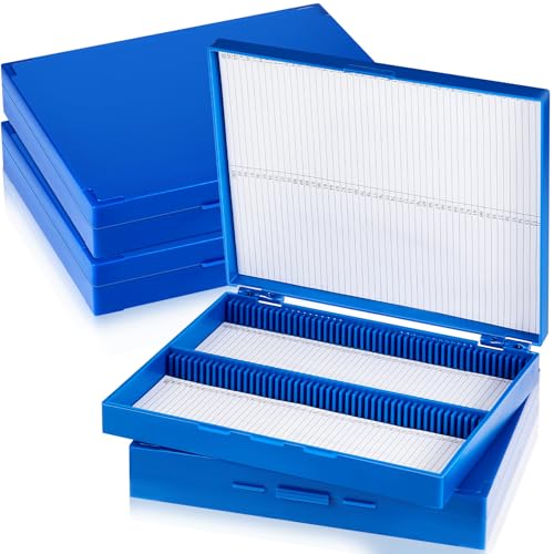 Wonderjune 4 Pcs Microscope Slide Storage Box, 100place, 8x6x1, Blue - color: Blue, size: 100place,8x6x1