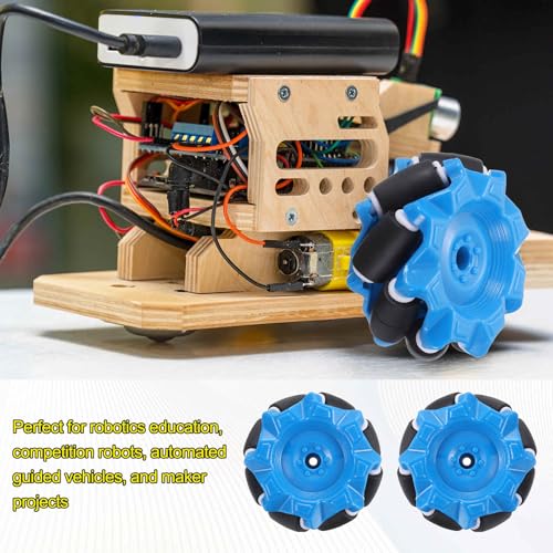 MECCANIXITY 2Set Mecanum Wheels Set with Hexagonal Universal Pins and Screws, 52mm / 2.05" ABS Rubber Omnidirectional Wheels for Smart Robot Car Parts DIY Models Accessories, Blue