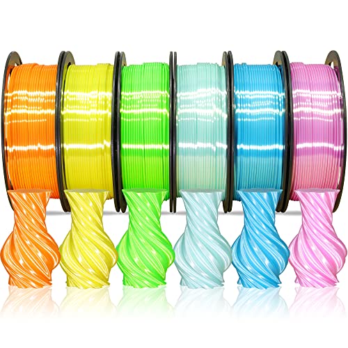 1.75mm Silk Shiny PLA Filament 6 in 1 Bright Colors Bundle Pack: Silk Yellow/Lime Green/Light Orange/Sky Blue/Pink/Cyan, Each Spool 250g, 6 Spools Packed, Total 1.5Kg 3D Printing Material MIKA3D - color: Yellow+lime Green+light Orange+sky Blue+cyan+pink