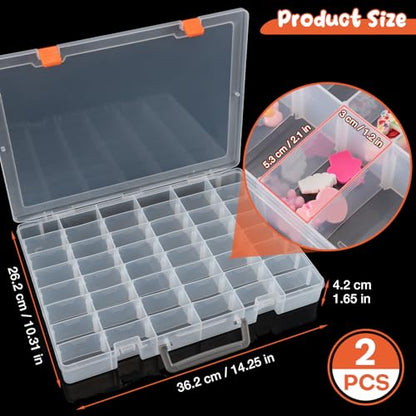 2 Packs Large 48 Grids Clear Plastic Organizer Boxes with Dividers - color: Clear -- 2PCS
