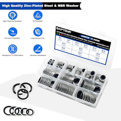 245PCS Metric Bonded Sealing Washers, 12 Sizes Rubber Washers Kit - color: 245PCS Black Seal Washers
