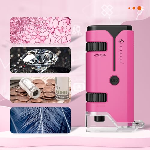 100x-250x Pocket Microscope for Kids Adults, Protable Handheld Miniscope, Mini Microscope Kit for Kids Adults Home School Lab Biology Science Education, Pink - color: Pink
