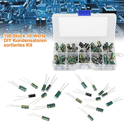 100pcs DIY High Grade Audio Capacito, Audio Capacitor Assorted Kit, 10 Values 10V-63V 10uf-470uf Electrolytic Capacitors Radial Capacitor