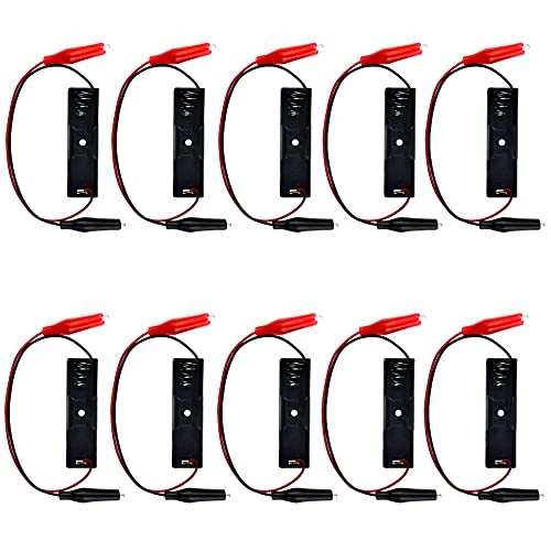 WMYCONGCONG 10 PCS 1x 1.5V Battery Holder with Alligator Clips Leads Wire Battery Holder case with Leads Plastic Battery Storage Case Box (10 PCS)