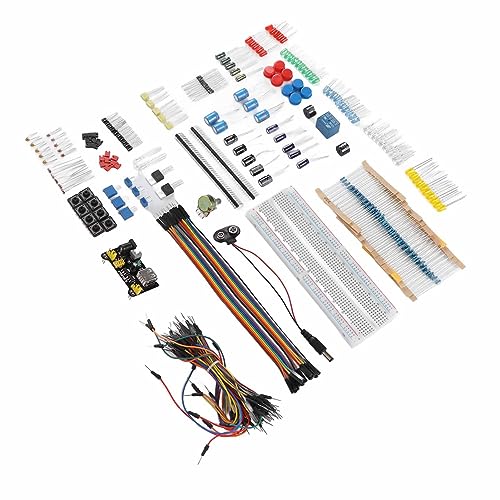 Electronics Component Kit Assortment, Starter Fun Kit with 830 Tie Points Breadboard, Resistor, Capacitor, Diode, e for R3 Development Board, Complete Access for