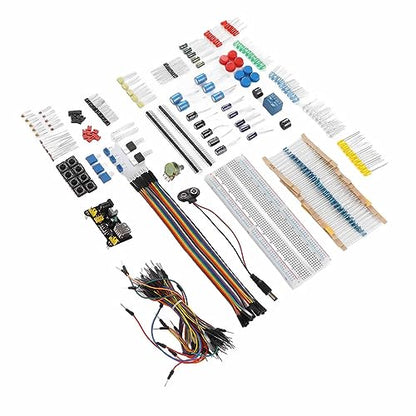 Electronics Component Kit Assortment, Starter Fun Kit with 830 Tie Points Breadboard, Resistor, Capacitor, Diode, e for R3 Development Board, Complete Access for