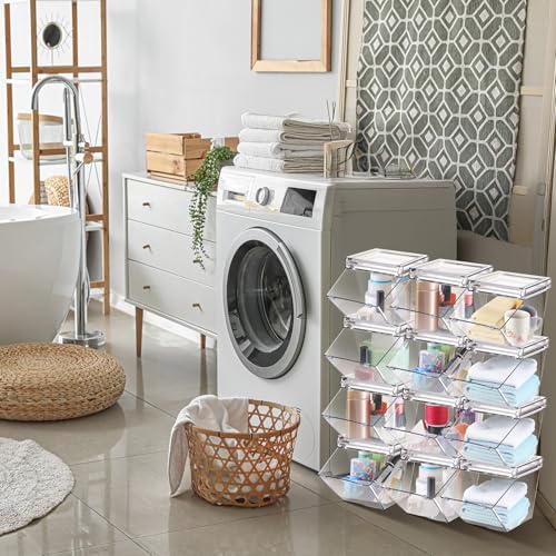 Yerliker 36 Pcs Clear Stackable Storage Bins with Lids for Pantry