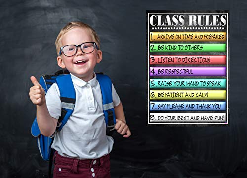 Class Rules Poster Laminated Size 14x19.5 in. Back To School Classroom Decorations Educational Posters Teacher Supplies for Preschool Kindergarten Elementary Virtual Learning Homeschool (14x20)