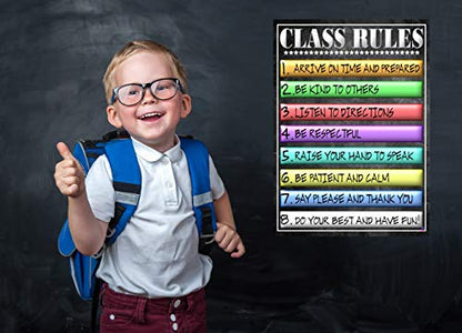 Class Rules Poster Laminated Size 14x19.5 in. Back To School Classroom Decorations Educational Posters Teacher Supplies for Preschool Kindergarten Elementary Virtual Learning Homeschool (14x20)