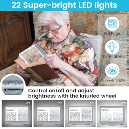 Rechargeable 5X Magnifying Glass for Reading, Large Bright Full Page Magnifier with Light, Handheld LED Dimmable Lighted, Lightweight Book Magnifier for Reading Small Prints Seniors - Gray - color: Gray
