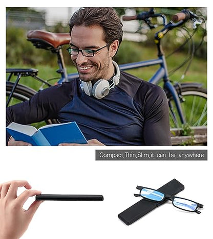 SKYOAK Ultra thin Lightweight Folding Reading Glasses Women Men TR90 Blue Light Blocking Anti UV/Eyestrain Foldable Compact Computer Readers Portable Unique Stretchable Slim Flat case Black +2.0 - color: Black