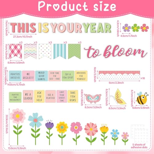 Spring Bulletin Board Decorations Positive Flower Butterfly Paper Cutouts Inspirational This is Your Year Bulletin Board Set Spring Bee Floral Poster for School Class Chalkboard Wall Decoration Favor - style: Spring