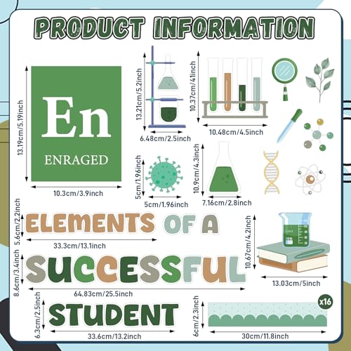 Science Bulletin Board Set Eucalyptus Theme Classroom Decor Chemistry Periodic Table of Elements Bulletin Board Scientist Lab Motivational Paper Cutouts for High School Wall Teacher Supplies - style: Retro Boho