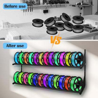 Upgrade 3D Printer Filament Storage Rack - Holds 24 Rolls, Heavy Duty Wall Bracket Shelves for ABS/PLA/TPU/Nylon Accessories, Spool Holders