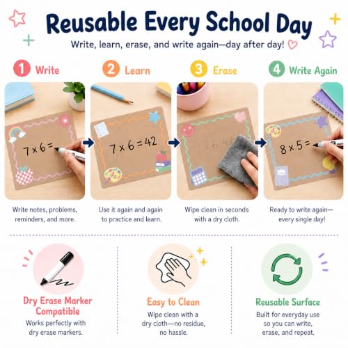 Cinrobiye 24 Pcs Dry Erase Stickers for Classroom Tables, Reusable Writable Decals with 2 Scrapers, Waterproof Dry Erase Spots for Desks, Whiteboards, Walls, Teacher Classroom School Supplies - color: Brown