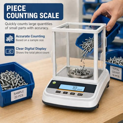 Lab Analytical Balance 500g x 0.001g Precision Digital Scale, with Windshield and RS232 Interface, for Scientific Laboratories, Research, Industrial, Kitchen, Food, Jewelry, 19 Units, 500g Weight - color: White-500g x 0.001g