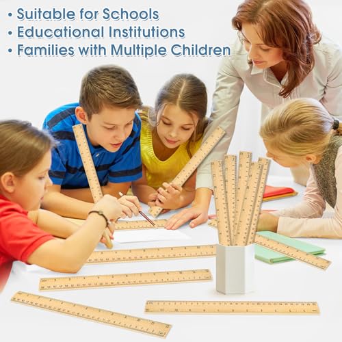 24 Pack Wooden Ruler 12 Inch, Rulers Bulk for Classroom, Wood Ruler with Centimeters and Inches, 2 Scale Measuring Rulers for Kids Students Teacher, Ideal Back to School Office Home Supplies