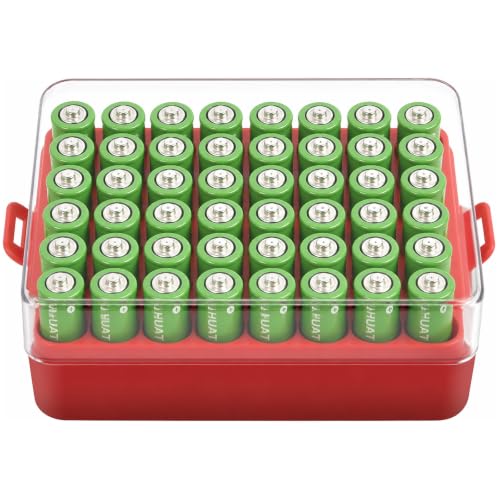 ALCYON Plastic Battery Storage Organizer for 48 AA Batteries - color: Red, size: Large 48+AA Batteries