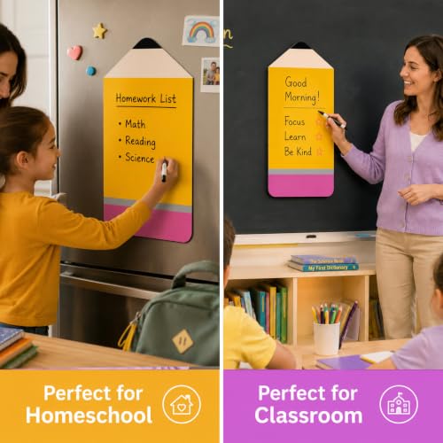 Giant Magnetic Whiteboard Sheet 21.7" x 11.6" Yellow Pencil Dry Erase Handwriting Paper Reusable Magnetic Writing Practice Whiteboard for Classroom Teacher Must Have Homeschool Teaching Supplies