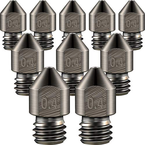 Mudder 10 Pieces Hardened Steel Nozzle 0.4 Mm/ 1.75 mm 3D Printer Mk8 Nozzles High Temperature Wear Resistant Compatible with Ender 3/ Ender3 Pro, Prusa I3, Makerbot Creality Cr-10 All Metal Hotend