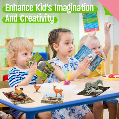 12 PCS Farm Animal Figurines with 12 Introducing Flashcards, Realistic Farm Animals Playset Montessori Toys Science Educational Matching Game for Homeschool Preschool Toddler Kids - style: Farm animal set (including cards)