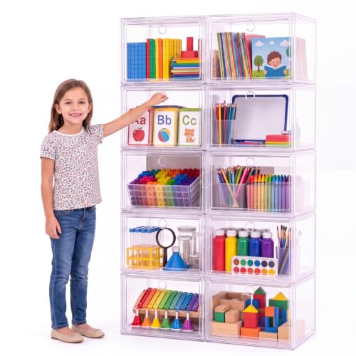 10-shelf Classroom Storage Organizer, Clear Drawer Bins