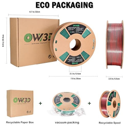 OVV3D PLA Filament 1.75mm Dual-Colors, Christmas Red Green Silk PLA Filament,3D Printer Filament Rainbow PLA Filament, 3D Printing Filament +/-0.02mm, 1kg/2.2lbs - color: Dual-color Christmas Red Green