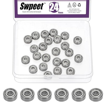 Swpeet 24Pcs 623ZZ Ball Bearings Assortment Kit, 3 x 10 x 4mm Carbon Steel Deep Groove Bearings, Miniature Bearings, Double Shielded ﻿ - size: 623ZZ-24PCS, style: Carbon Steel