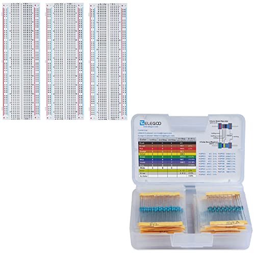 ELEGOO 3pcs Breadboard 830 Point & ELEGOO 17 Values 1% Resistor Kit