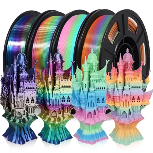 RepRapper Rainbow PLA Filament, Shiny Multicolor Silk PLA 1.75 mm Filament (+-0.03 mm), Sparkle Fast Change Multi-Color Matte 250g*4 Sample Pack 3D Printer Filament for 3D Printer，250g*4 - color: Rainbow-1.75mm-blue Yellow-new