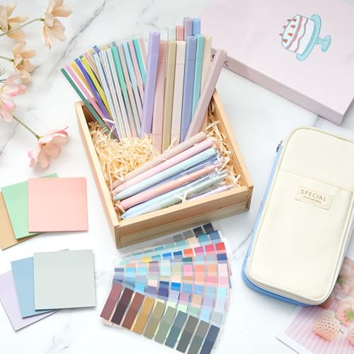 135 Pcs Book Annotation Kit with Pencil Case, 12 Pastel Highlighters, 11 Gel Pens, Fine Marker, 300 Transparent Sticky Notes, 2640 Index Tabs, Bible Study Supplies Kit(Classic,Light Blue) - color: Light Blue, style: Classic