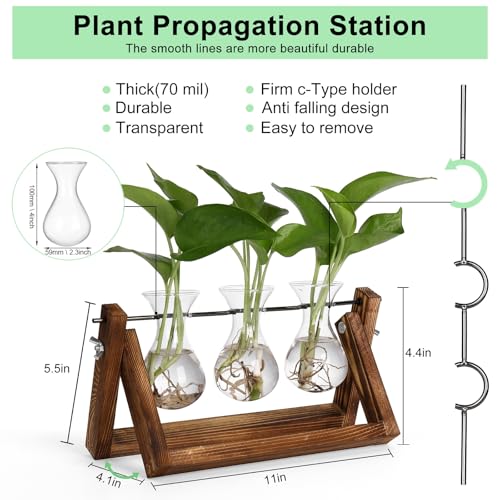 YIBOT Propagation Stations,Plant Terrarium with Wooden Stand-3 Glass Vases - size: 3Vase-B