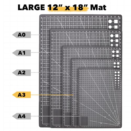 Mandala Crafts Self-Healing Black Gray 12" x 18" A3 Cutting Mat for Sewing - color: Black, size: 12 x 18 Inches Mat