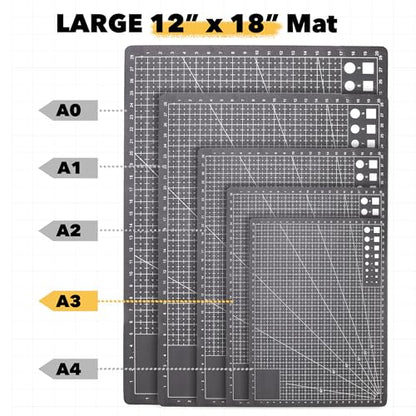 Mandala Crafts Self-Healing Black Gray 12" x 18" A3 Cutting Mat for Sewing - color: Black, size: 12 x 18 Inches Mat