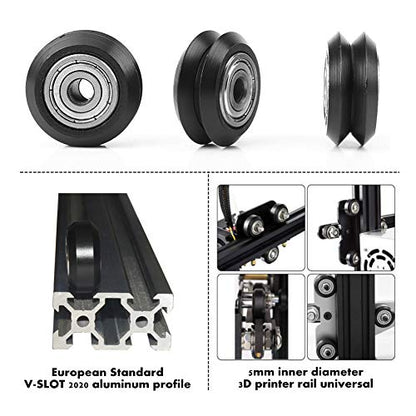POM Plastic Pulley Wheels with Bearings for Europe Standard 2020 Profile, Double V Groove Passive Perlin Wheel Linear Roller Guide Rollers for 3D Printer CNC Router (20-Pack)