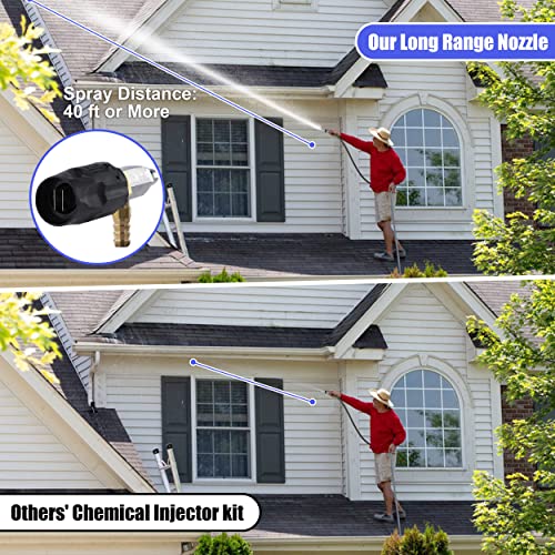 FIXFANS Adjustable Pressure Washer Long Range Nozzle, 15 FT Braid Hose, Downstream Injector Kit for High Power Washer, External Chemical Injection with 1/4 Inch Quick Connector, 3-3.5 GPM - size: 15 FT Hose: 3-3.5 gallon