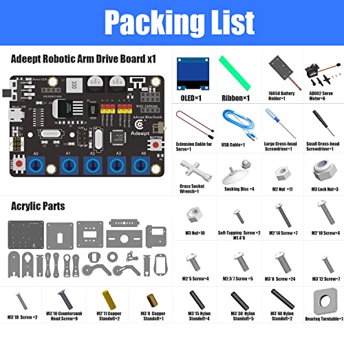 Adeept 5DOF Robotic Arm, Programmable DIY Coding Kit for Arduino IDE - color: Wooden