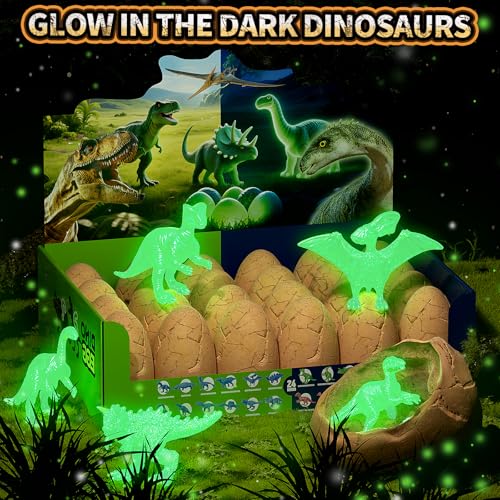 24 Glow in The Dark Dinosaur Eggs, Excavation Kit with Magnifier - style: 24 Dinosaur Eggs(Glow in The Dark)