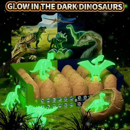 24 Glow in The Dark Dinosaur Eggs, Excavation Kit with Magnifier - style: 24 Dinosaur Eggs(Glow in The Dark)